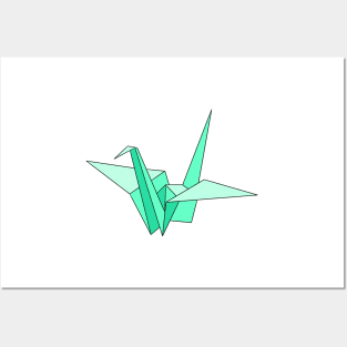 Green origami crane Posters and Art